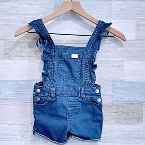 7 For All Mankind Ruffle Denim Overalls Shortalls Blue Dark Wash Toddler Girl 4T